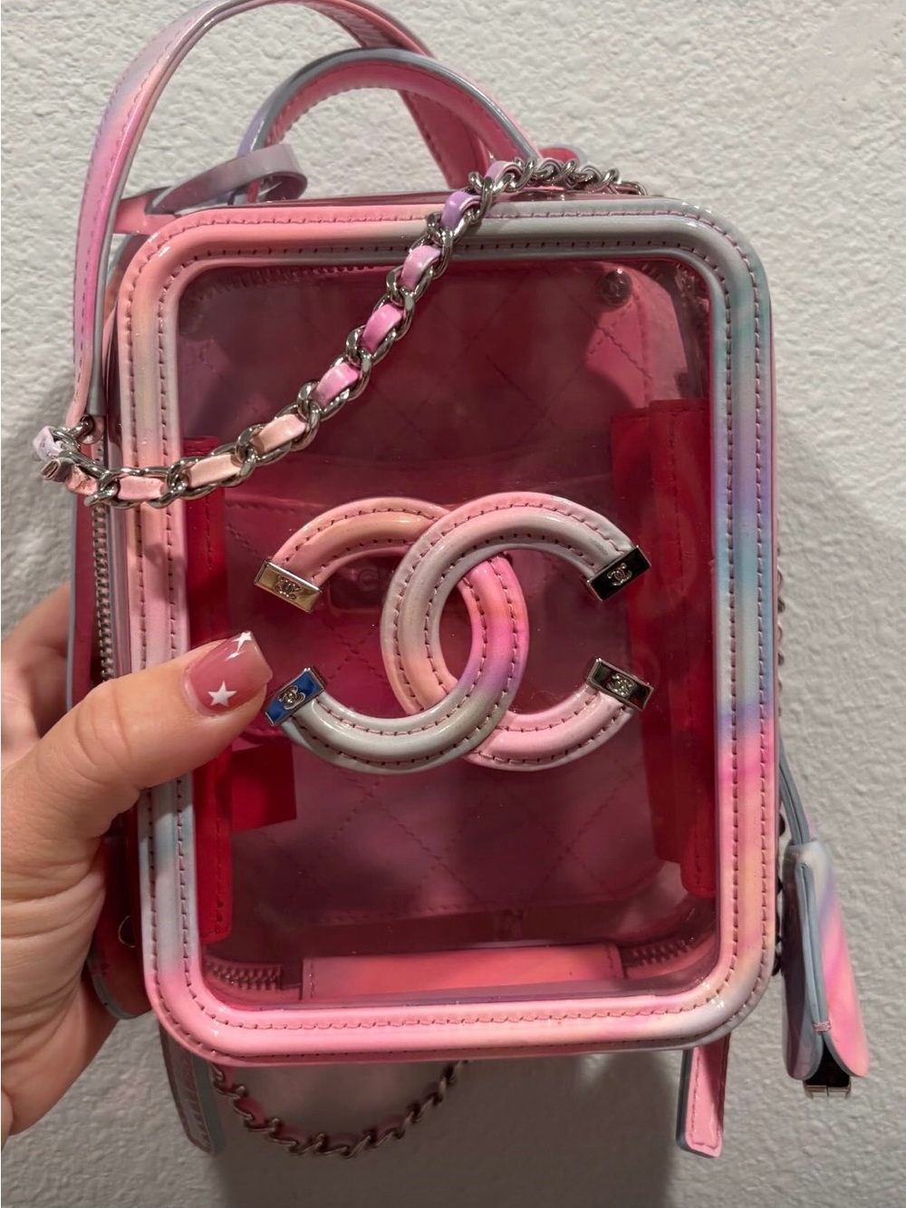 Pink Ombre Clear Crossbody Bag with Chain Accent